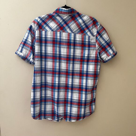 Red Camel Blue Pink Plaid Button Down Shirt Cotton - Large - Picture 3 of 5